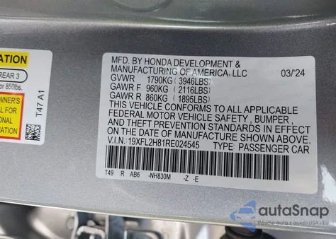 2024 Honda Civic Sport from USA, damaged, VIN 19XFL2H81RE024545